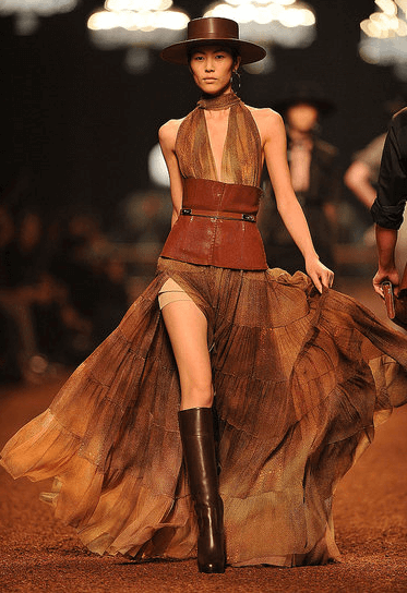 A picture of a model on the catwalk for Hermes 2011.