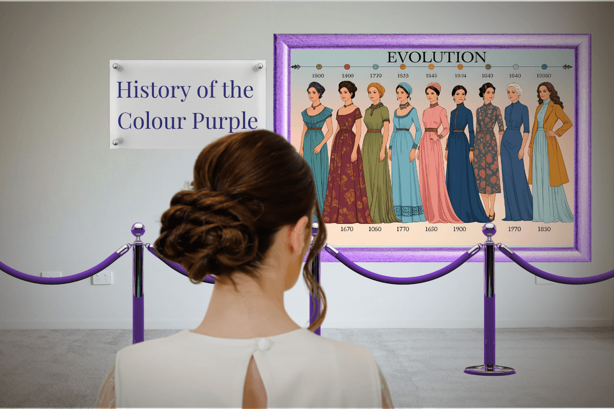 A blog Banner for the Colour History Blog post on the colour purple by Melissa Rath Millinery