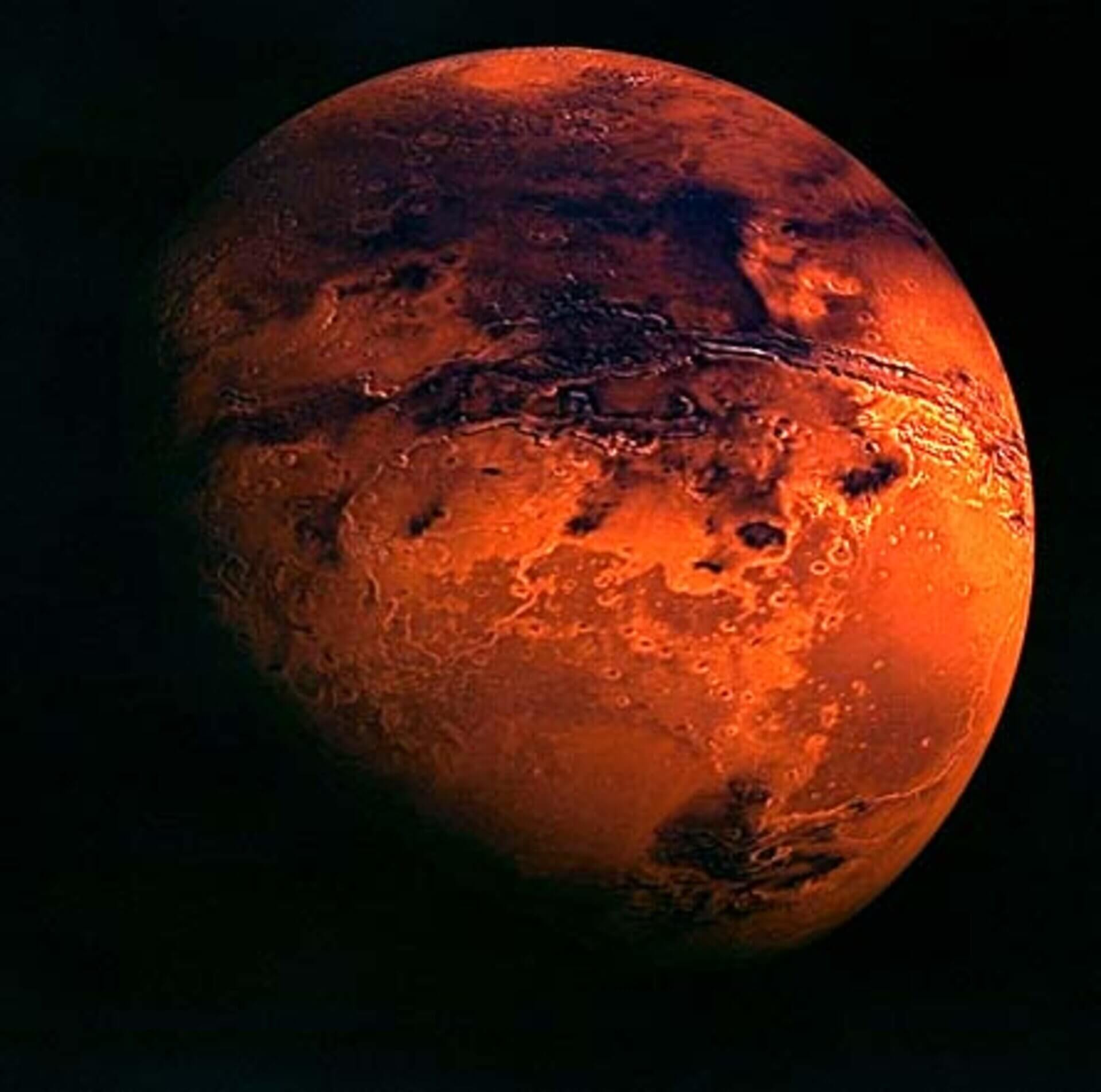 A picture of Mars, which is known as the "Red Planet"