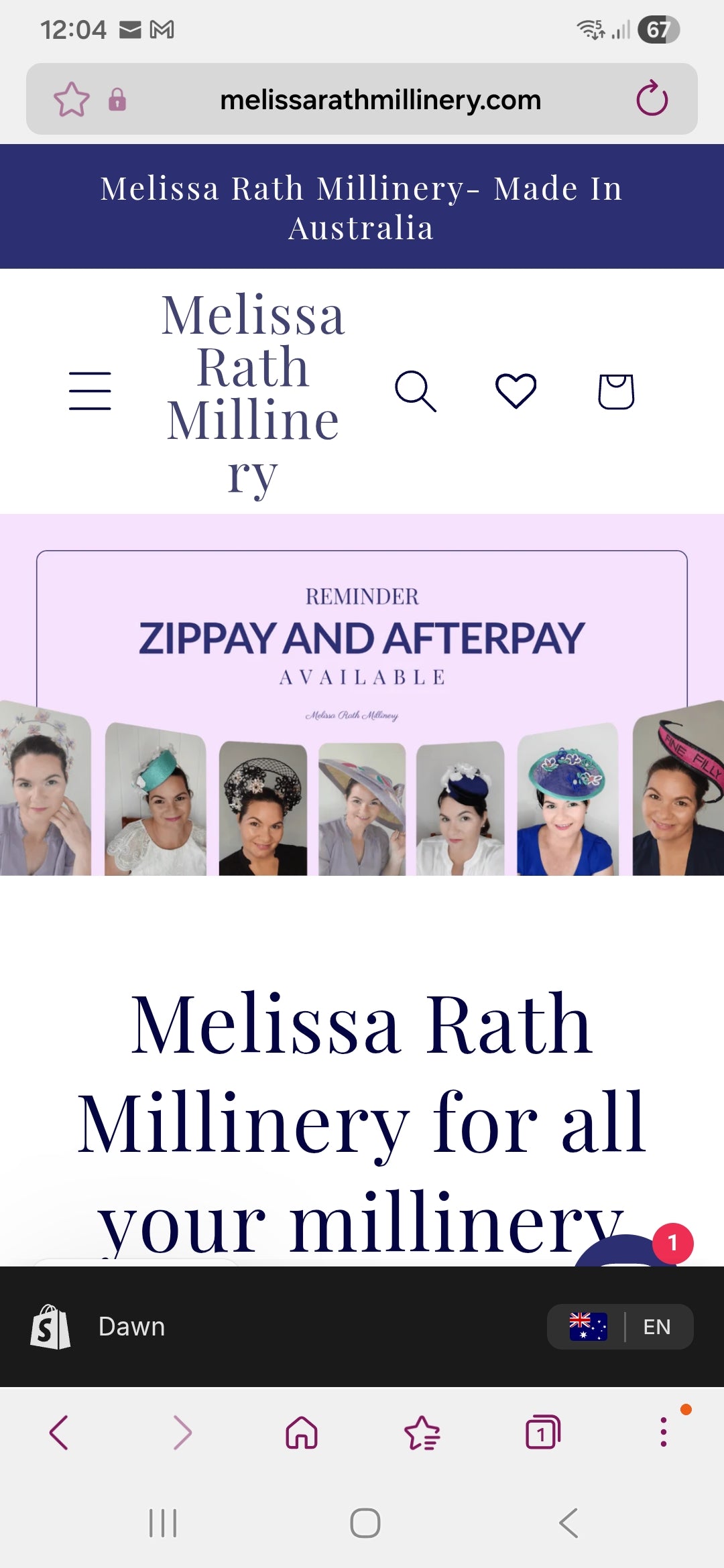 An image of the mobile view for Melissa Rath Millinery