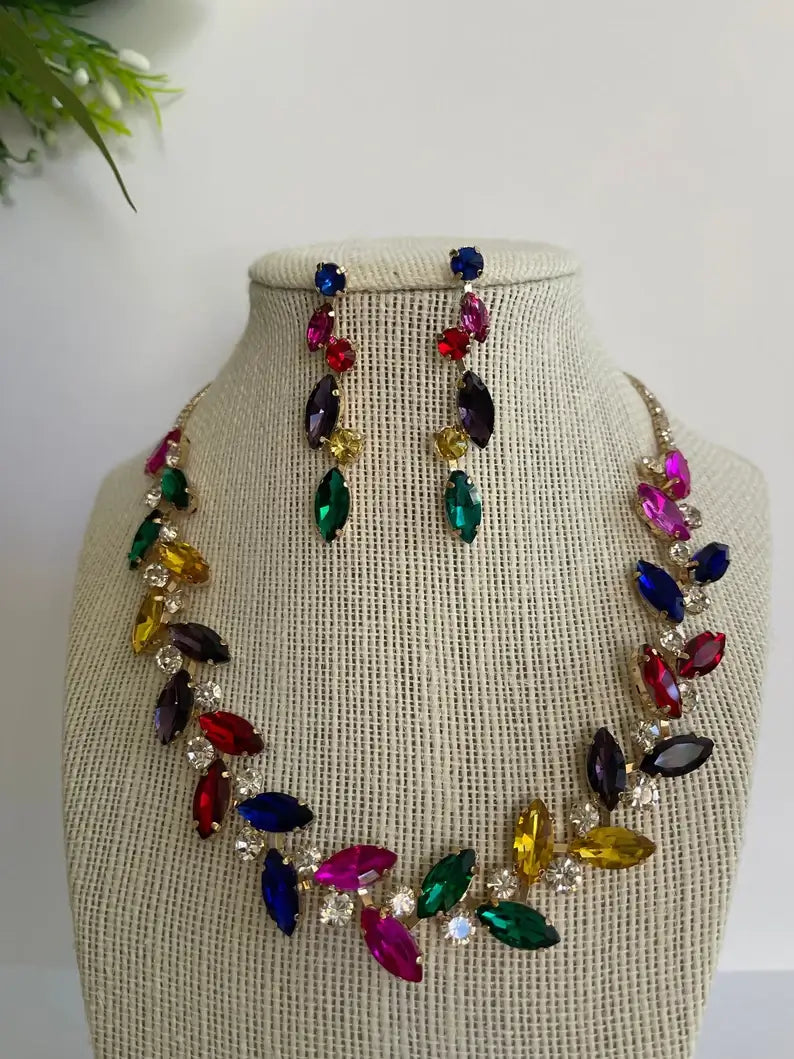 A picture of a Multicolour Necklace and Earring Set by B8 Designs, available on ETSY. $66.74