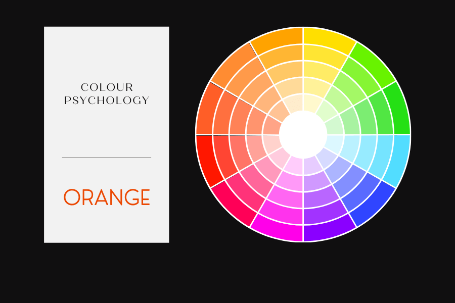 A picture of a blog cover for a blog post about the psychology of the colour orange by Melissa Rath Millinery.