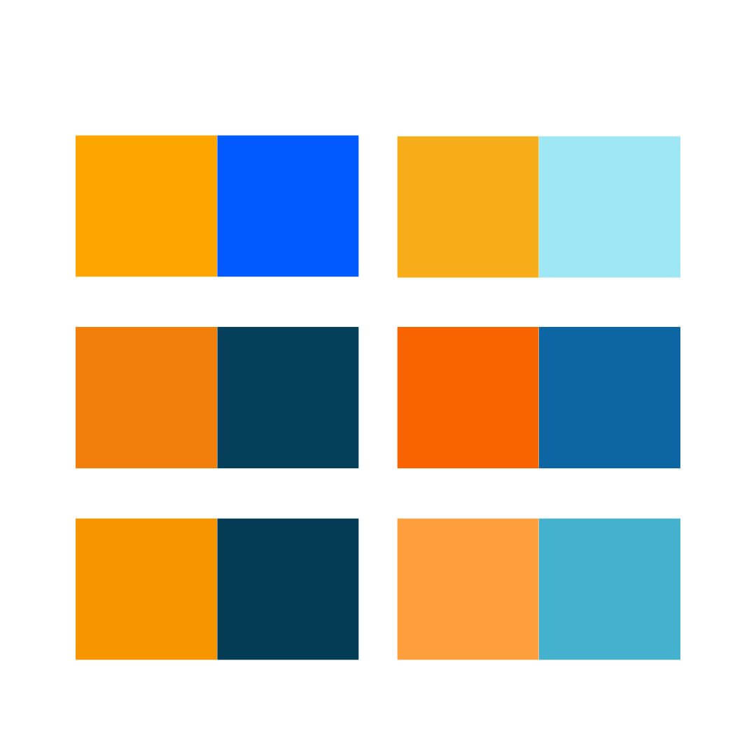 A picture of colour combinations for an orange complementary colour scheme.