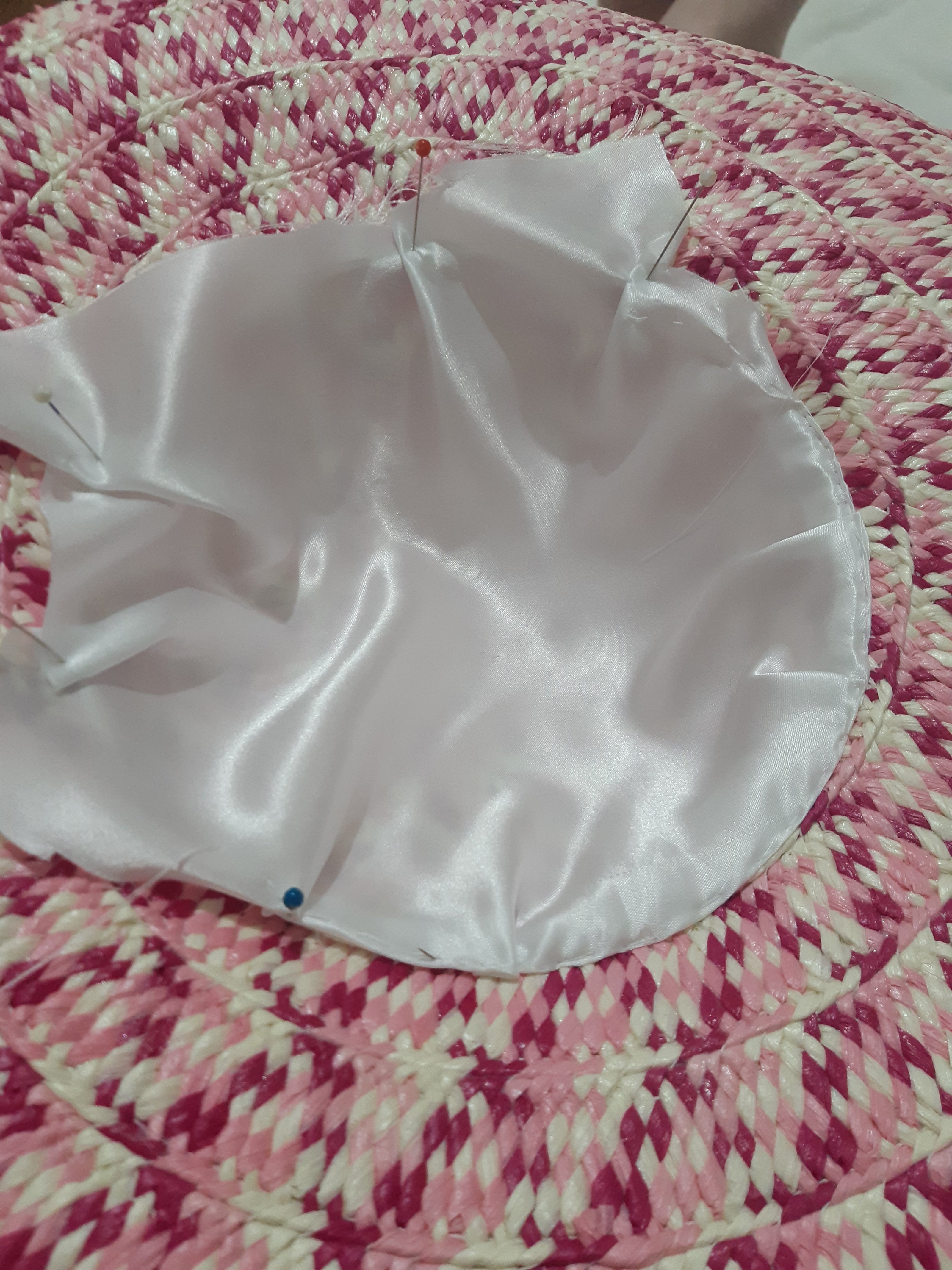 A picture of the making of the Paper Braid Wide Brimmed Hat by Melissa Rath Millinery.