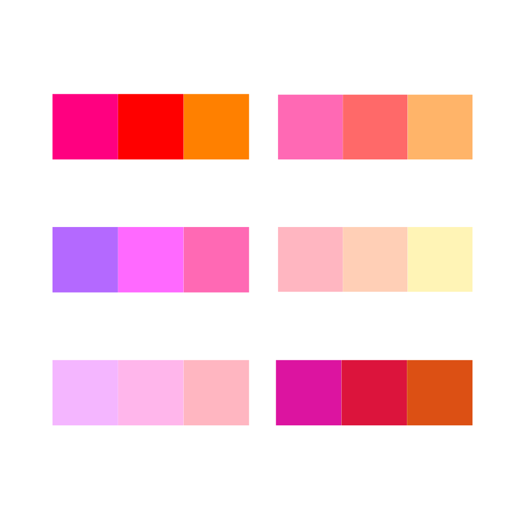 A picture of colour schemes for a pink  analogous colour scheme.