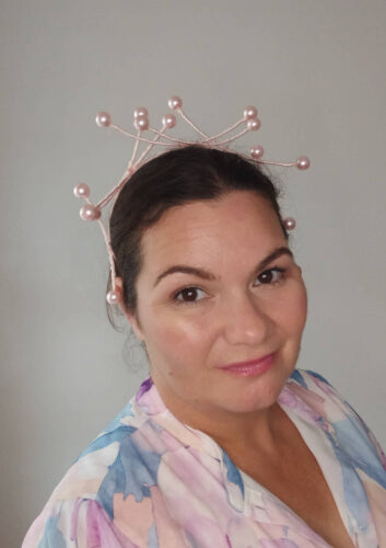 A picture of a Pink Beaded Millinery Headband by Melissa Rath Millinery.