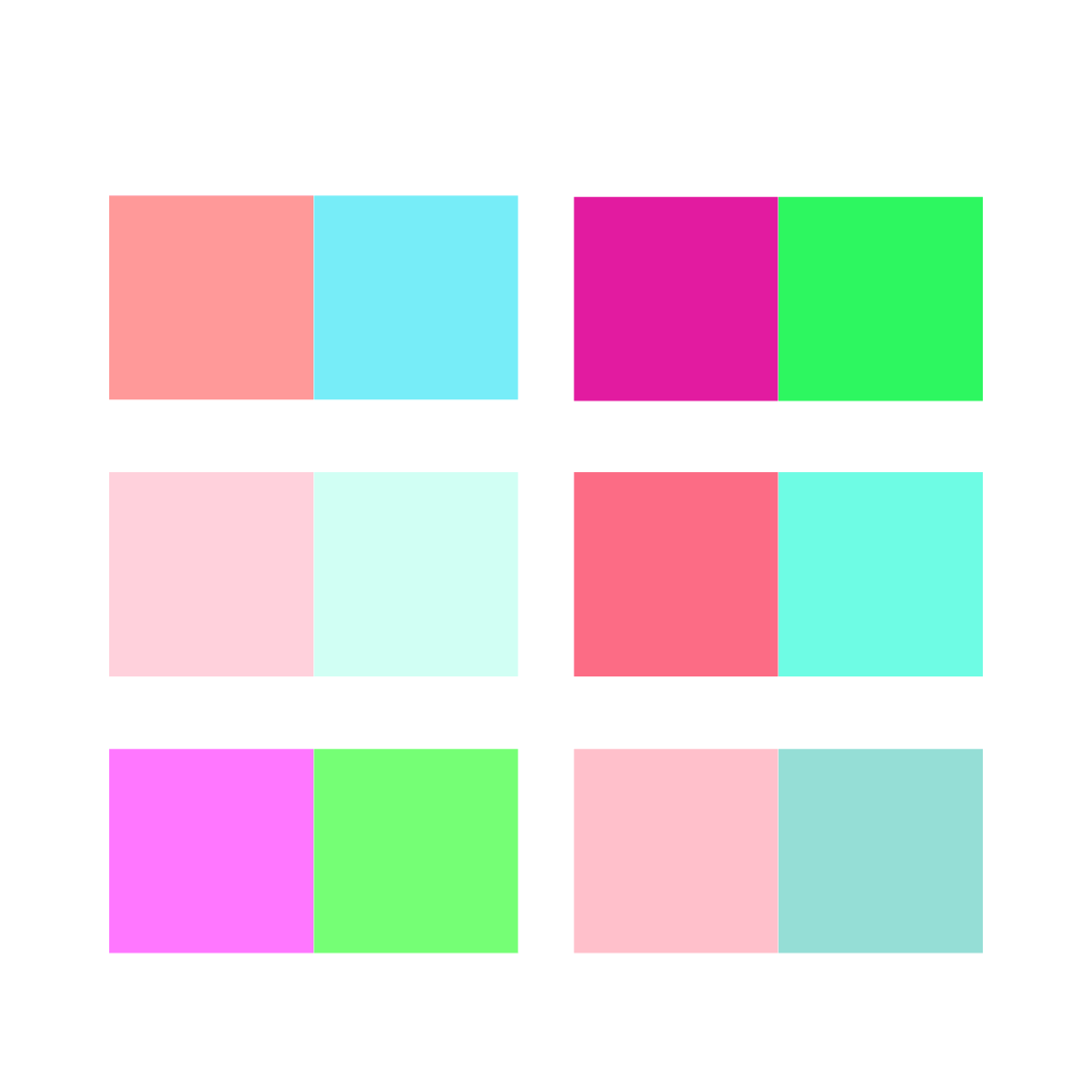 A picture of colour schemes for a pink  complementary colour scheme.