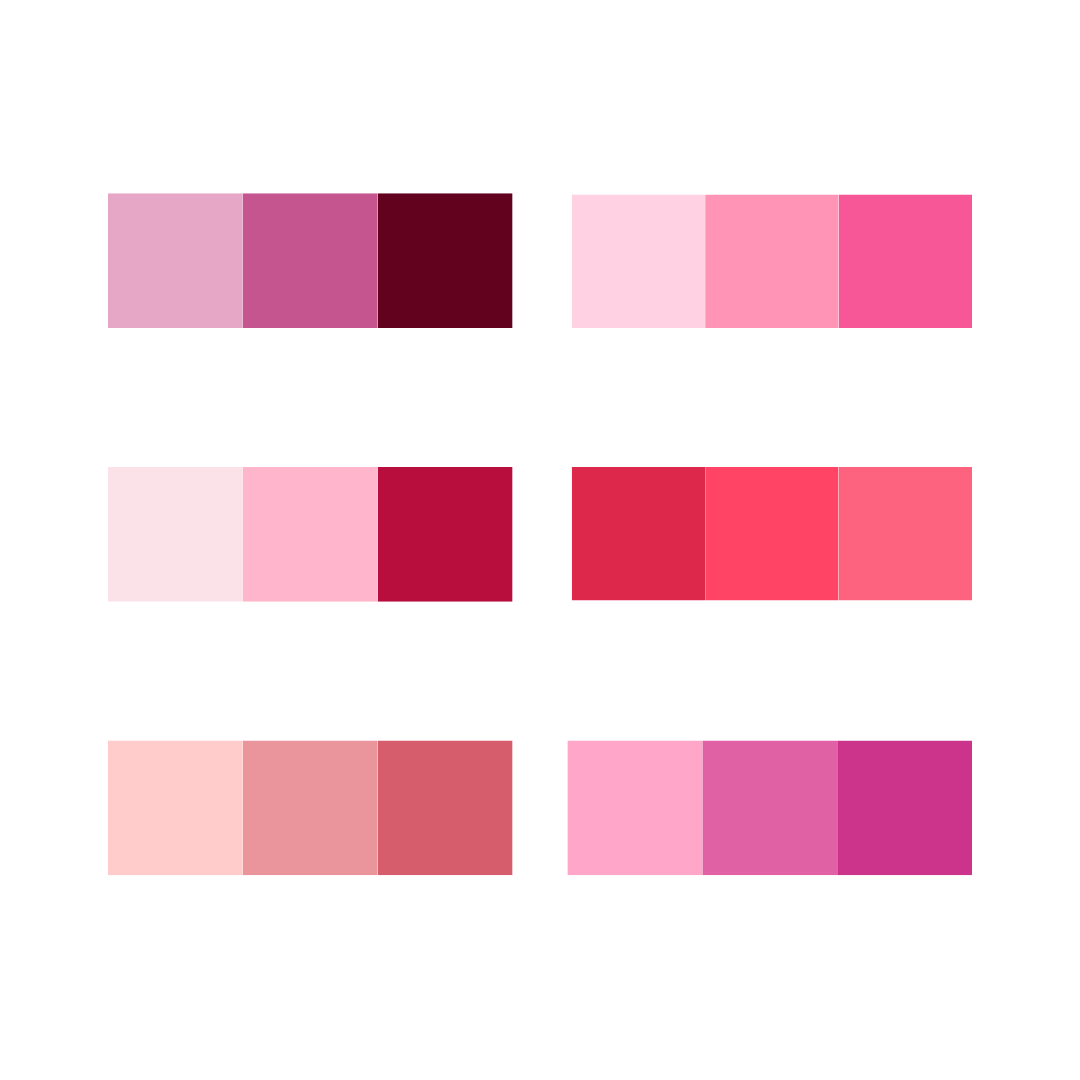 A picture of colour schemes for a pink  monochromatic colour scheme.