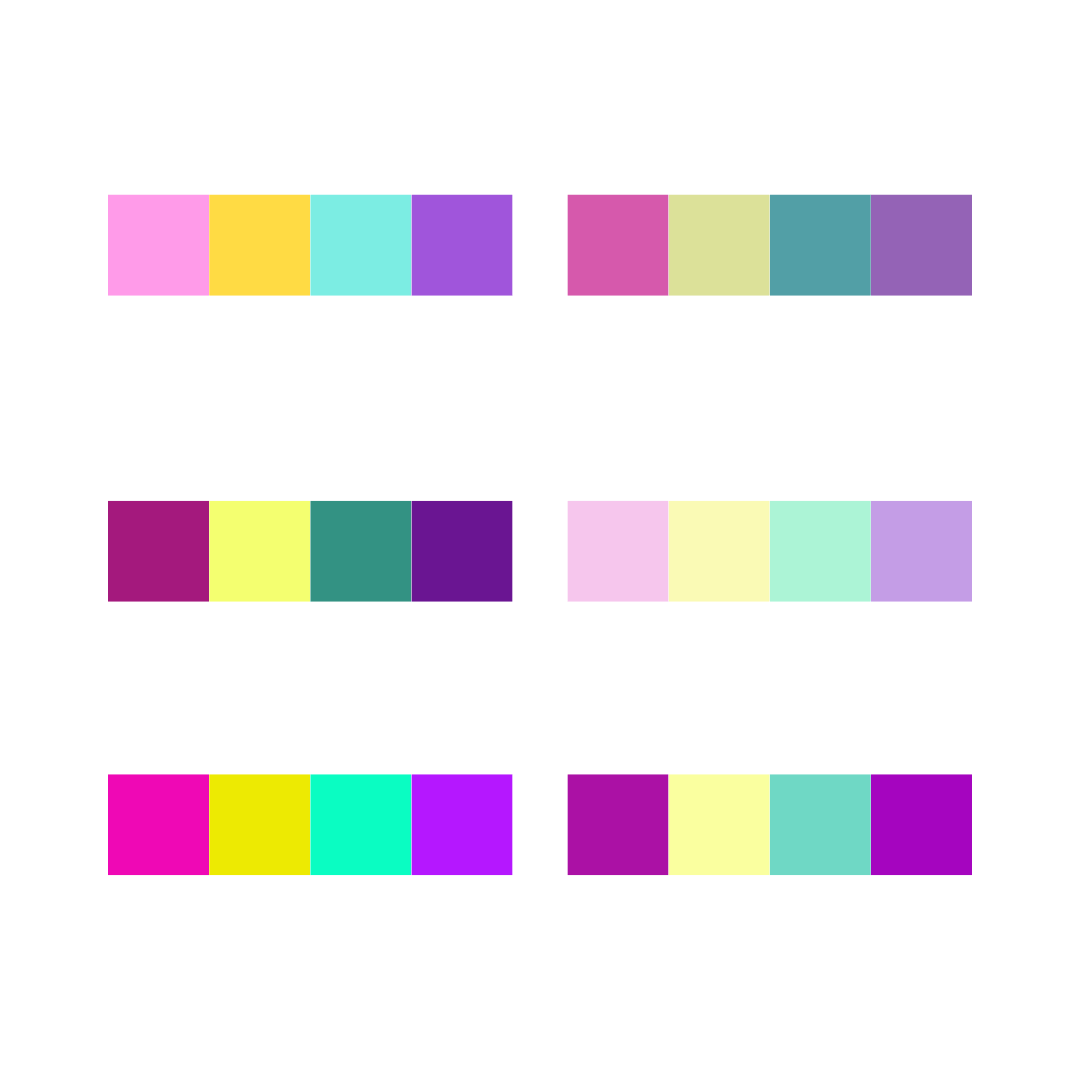 A picture of colour schemes for a pink  square colour scheme.