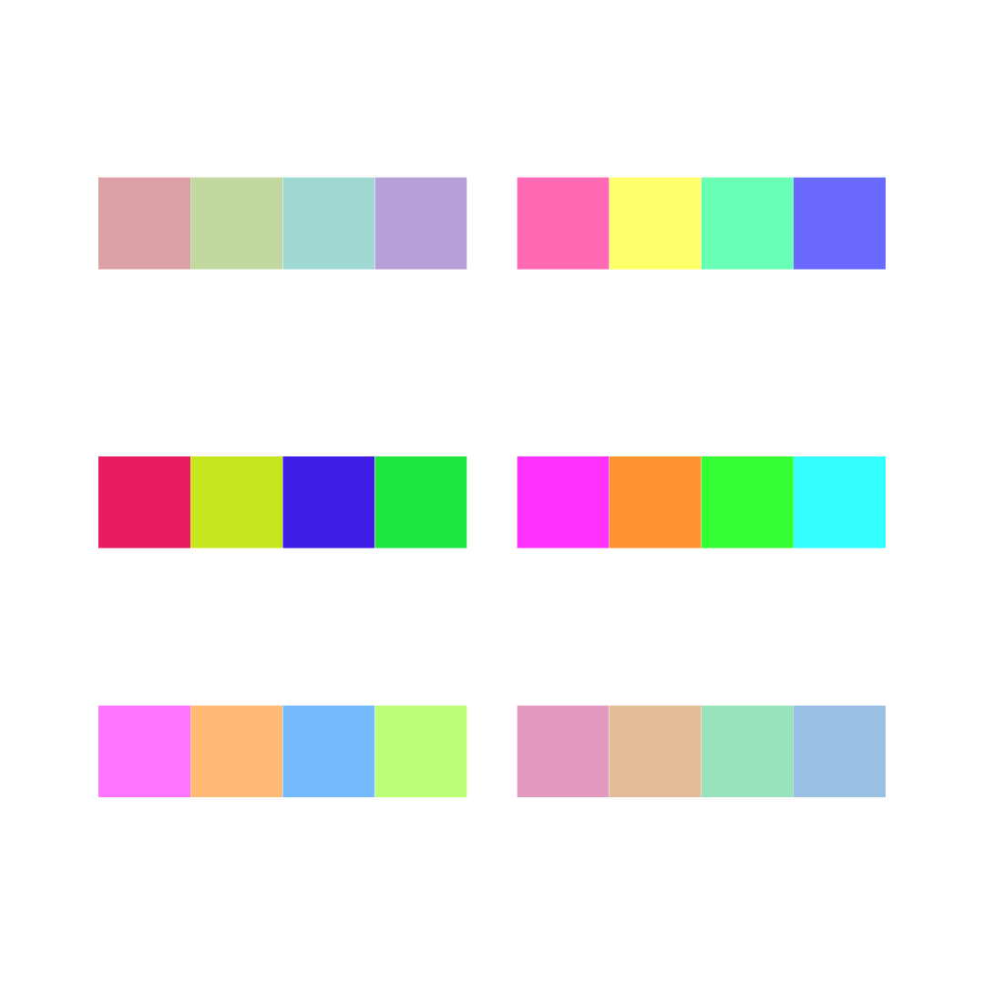 A picture of colour schemes for a pink  tetradic colour scheme.