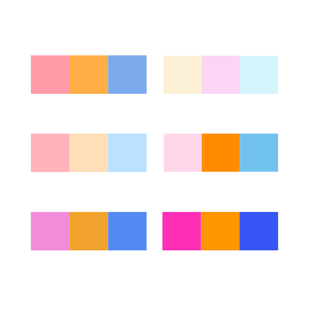 A picture of colour schemes for a pink  triadic colour scheme.