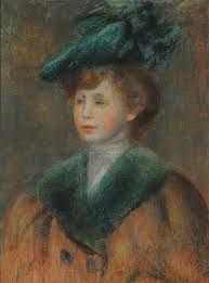 A picture of "Portrait of a Young Girl with Green Hat", by Pierre-Auguste Renoir.
