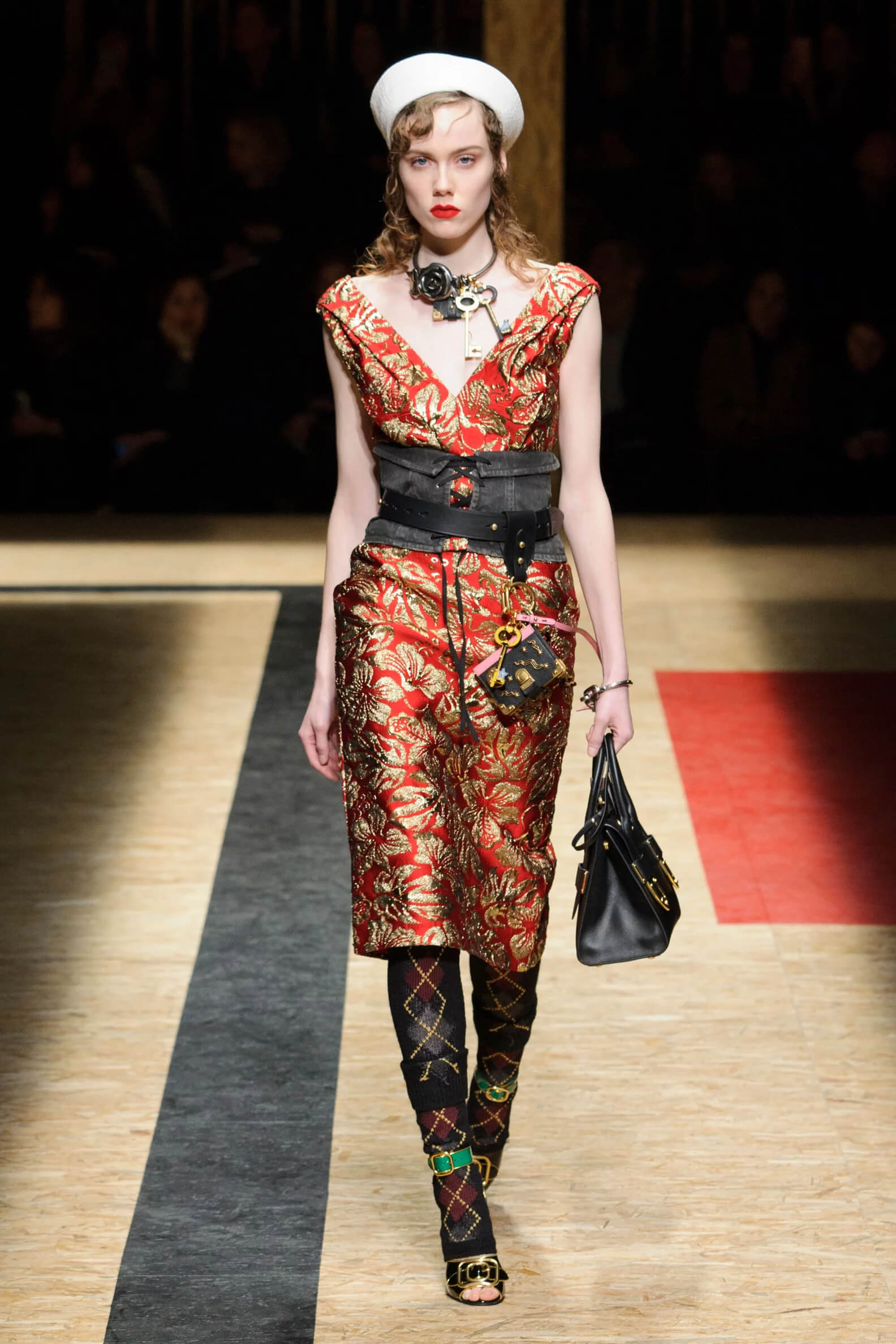 A picture of a model on the catwalk for the Prada 2016 catwalk show.
