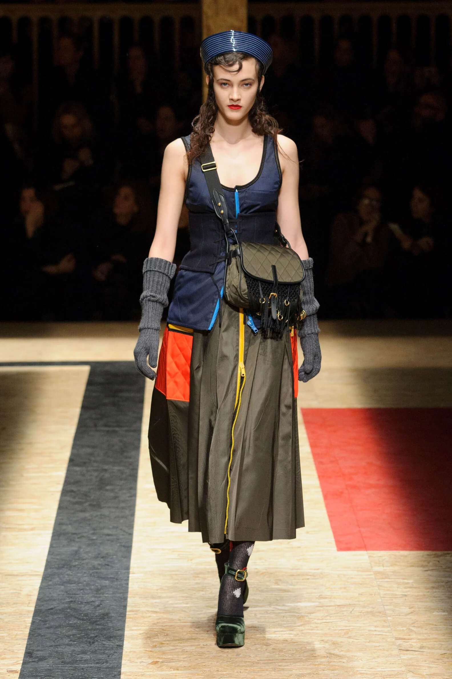 A picture of a model on the catwalk for the Prada 2016 catwalk show.