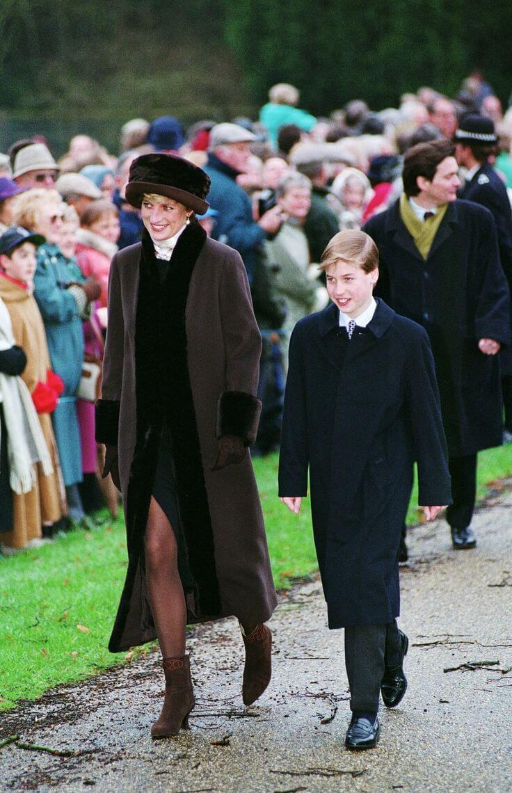 A picture of Princess Diana in a festive Christmas Day outfit.