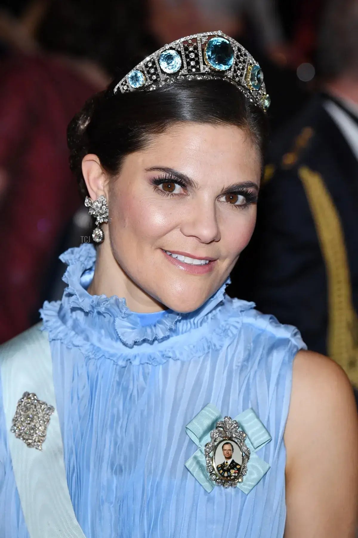 A picture of Princess Victoria of Sweden wearing the Aquamarine Kokoshnik Tiara, dating back to 1910.