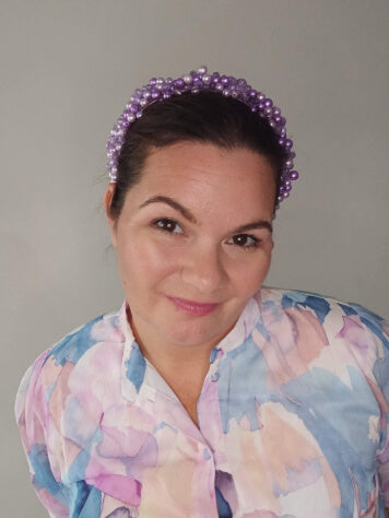 A picture of a Purple Beaded Headband by Melissa Rath Millinery
