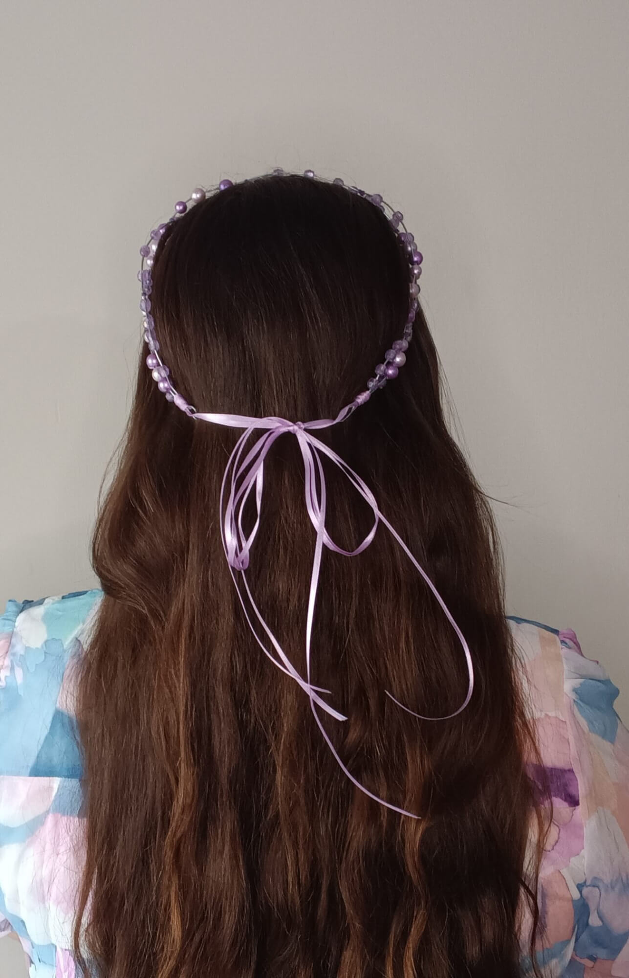 A picture of a Purple Beaded Millinery Halo by Melissa Rath Millinery