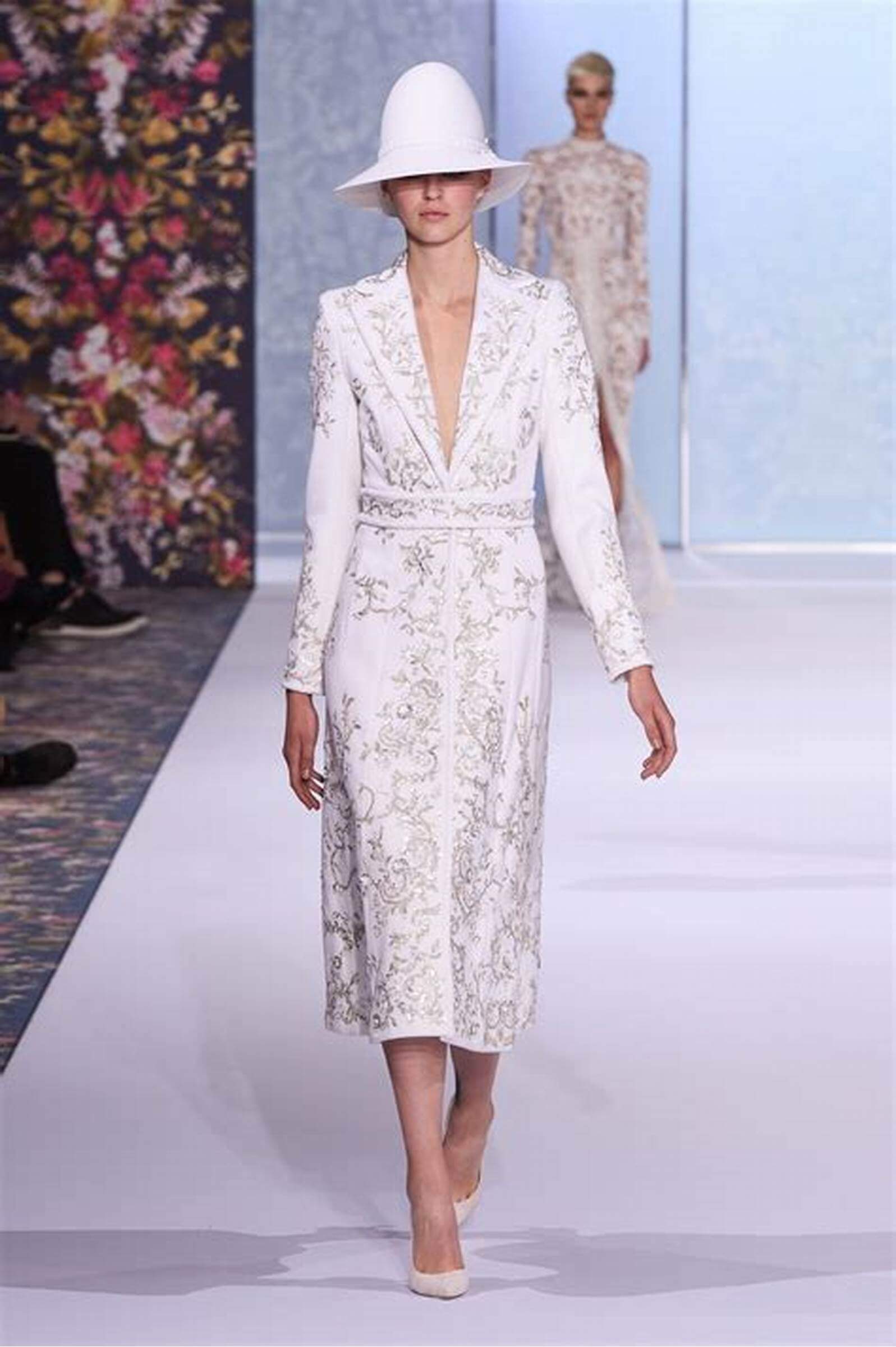 A picture of a model on the catwalk for Ralph and Russo 2016.