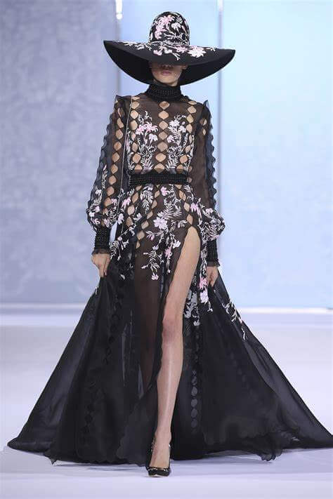 A picture of a model on the catwalk for Ralph and Russo 2016.