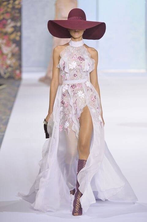 A picture of a model on the catwalk for Ralph and Russo 2016.