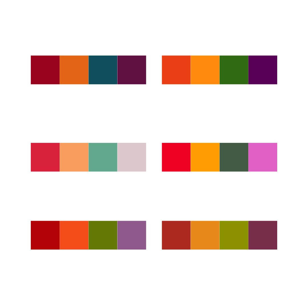 A picture of colour schemes for a red square colour scheme.