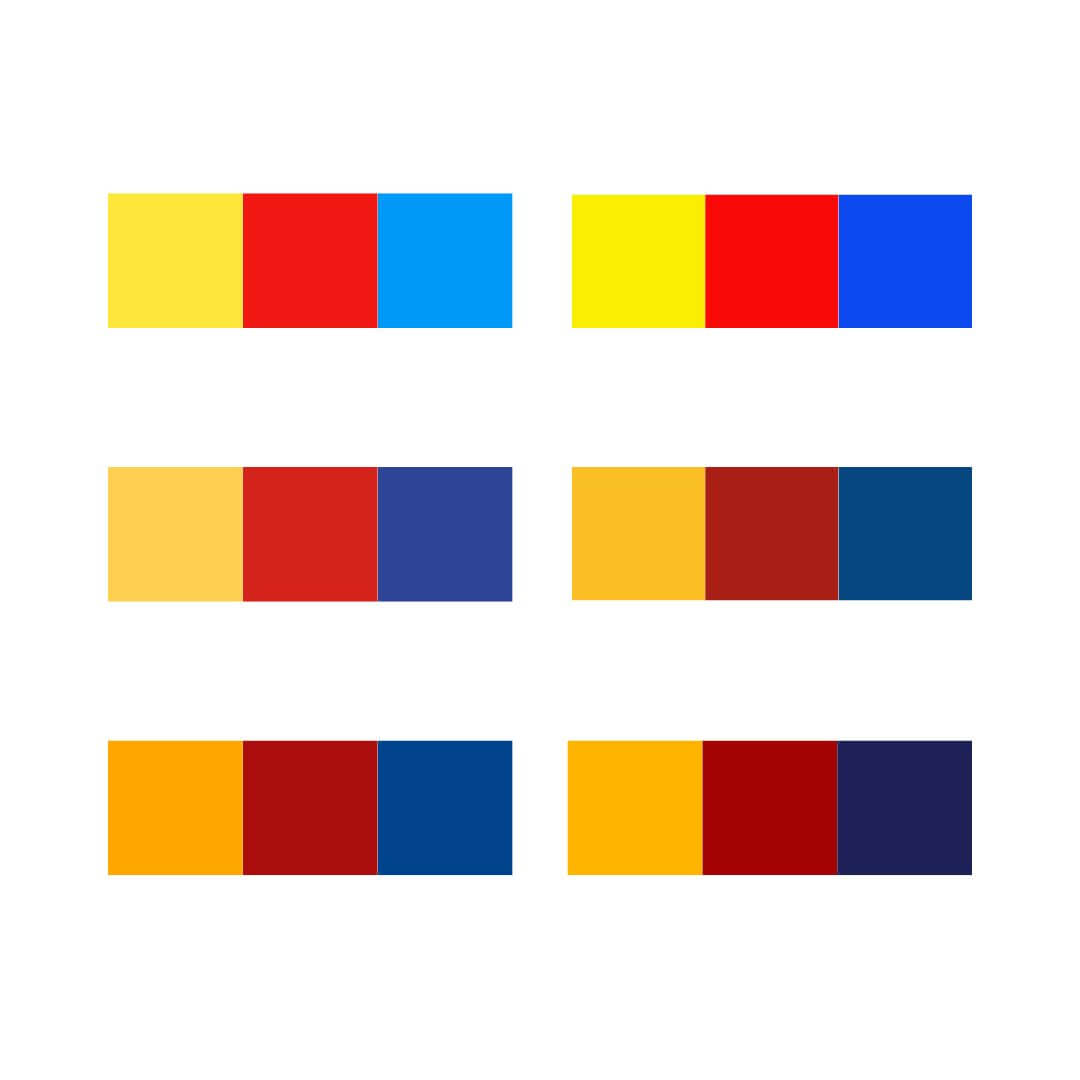 A picture of colour schemes for a red triadic colour scheme.