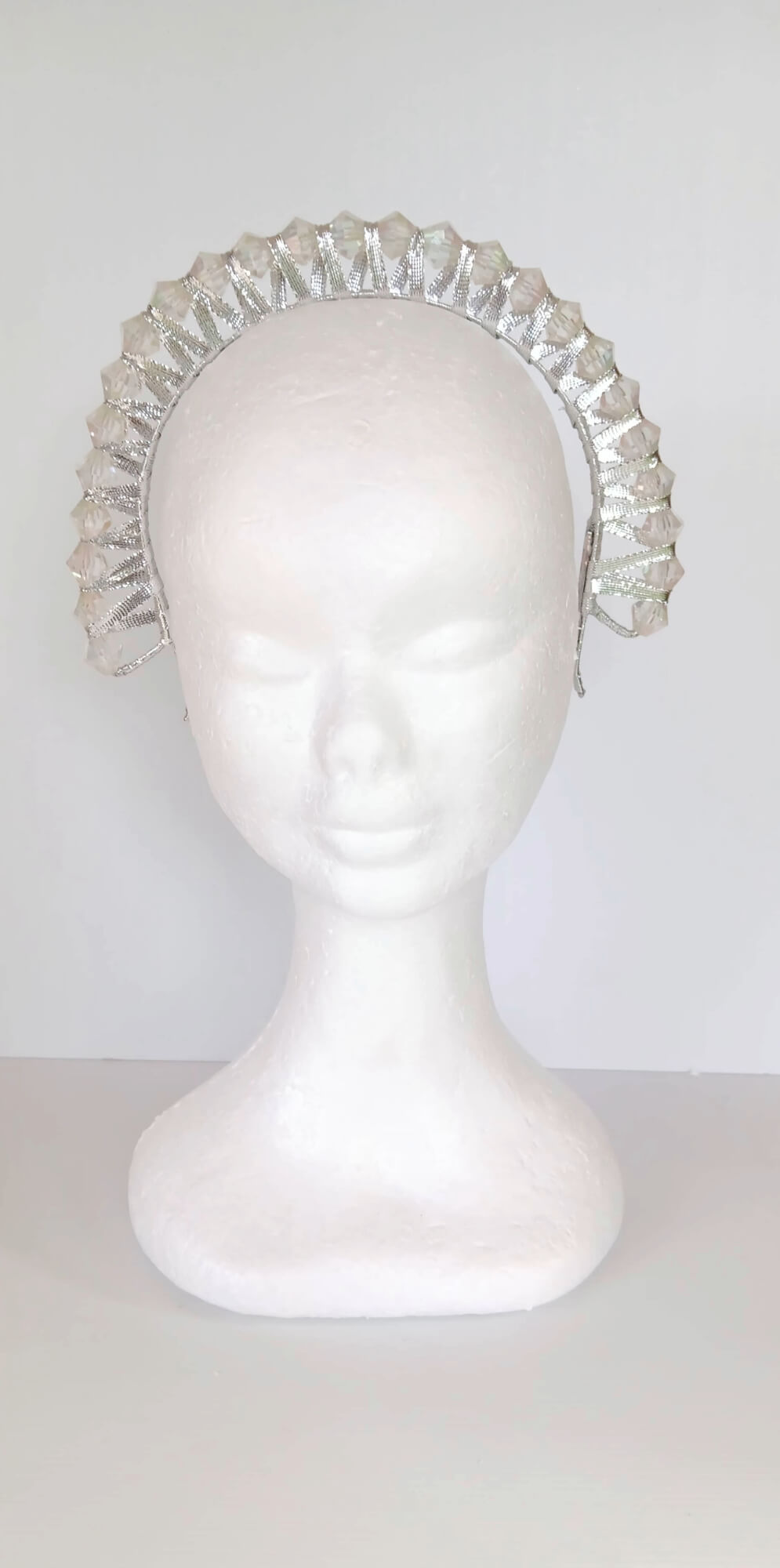 A picture of a Silver Beaded Ribbon Millinery Headband by Melissa Rath Millinery.