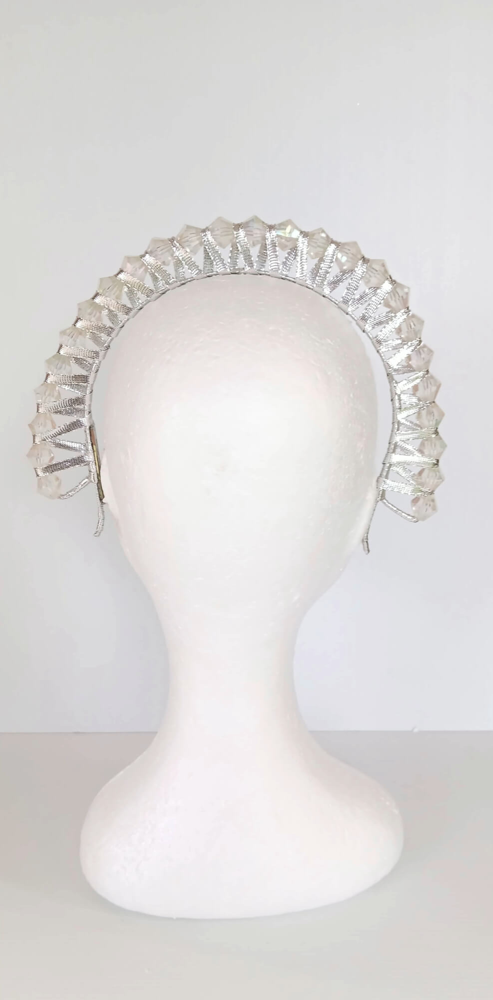 A picture of a Silver Beaded Ribbon Millinery Headband by Melissa Rath Millinery.
