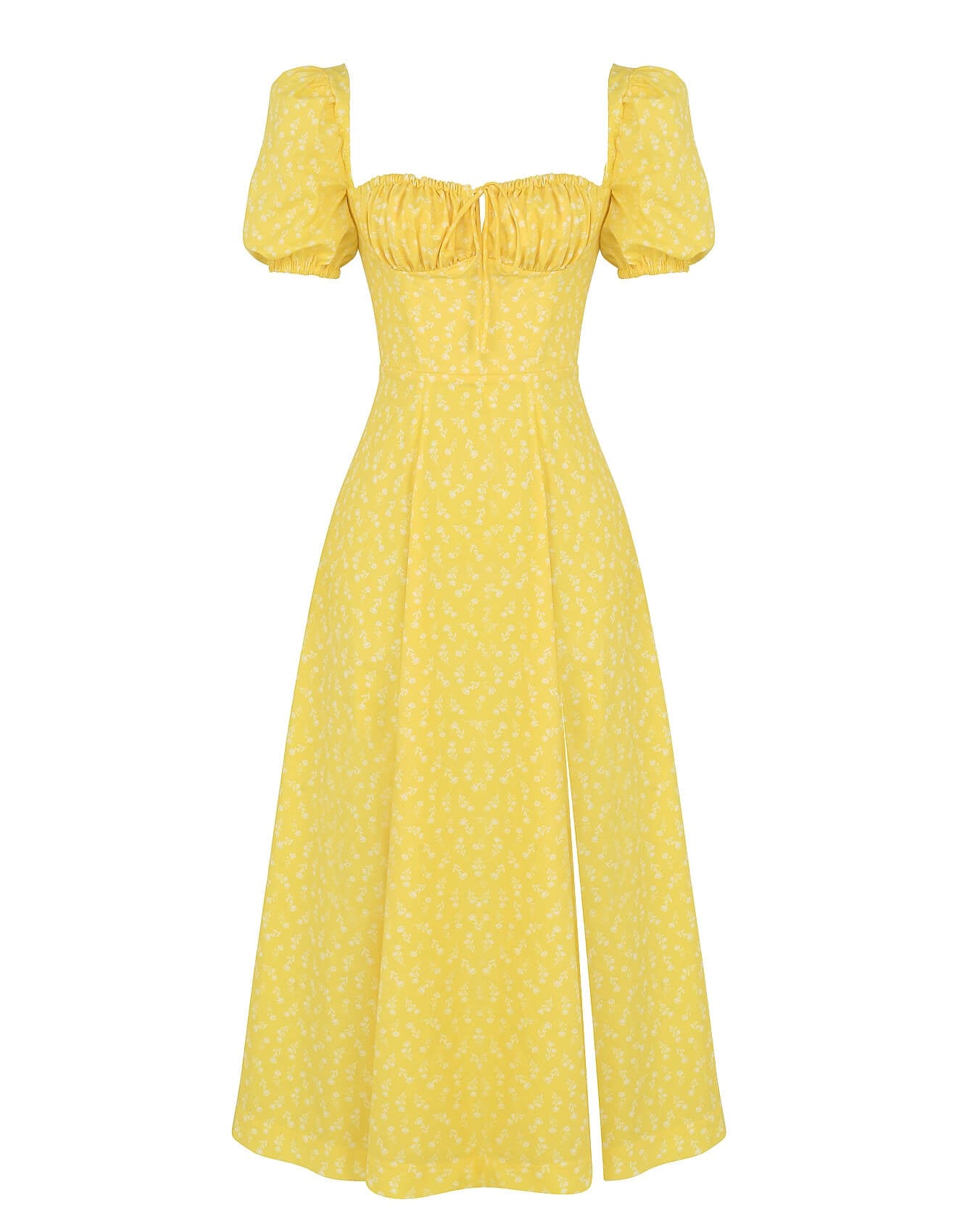  A picture of the Tallulah' Yellow Floral Puff Sleeved Midi Dress by House of CB, available at David Jones.