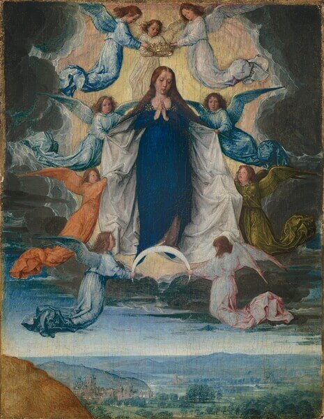 A picture of The Assumption of The Virgin painted by Michel Sittow c.1500.