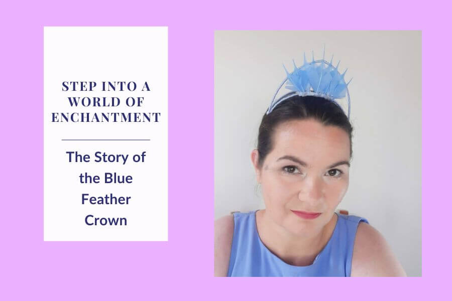 A picture of the blog for a blog post about the enchanting story of the blue feather millinery crown, by Melissa Rath Millinery.