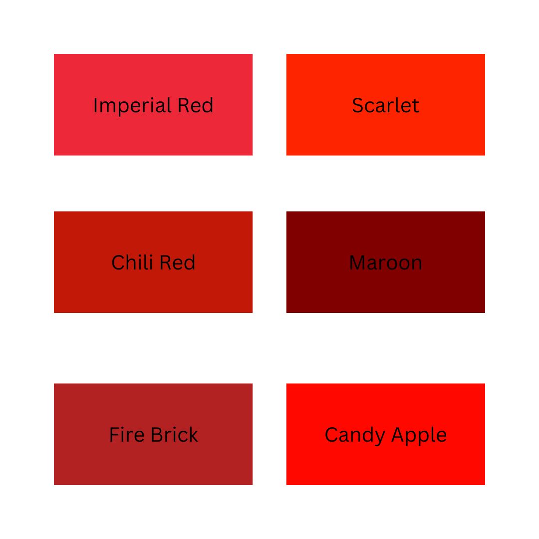 A picture of warm shades of red for a blog post on red colour theory by Melissa Rath Millinery.