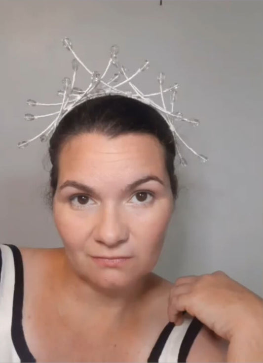 A picture of a White Beaded Millinery Headband by Melissa Rath Millinery.