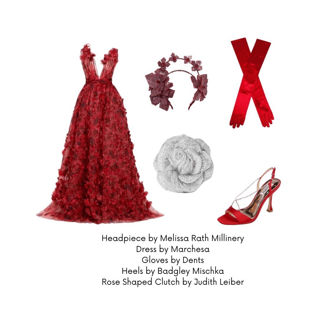 A picture of a white tie outfit suggestion for a blog post about styling the Red Pleather Millinery Collection by Melissa Rath Millinery.