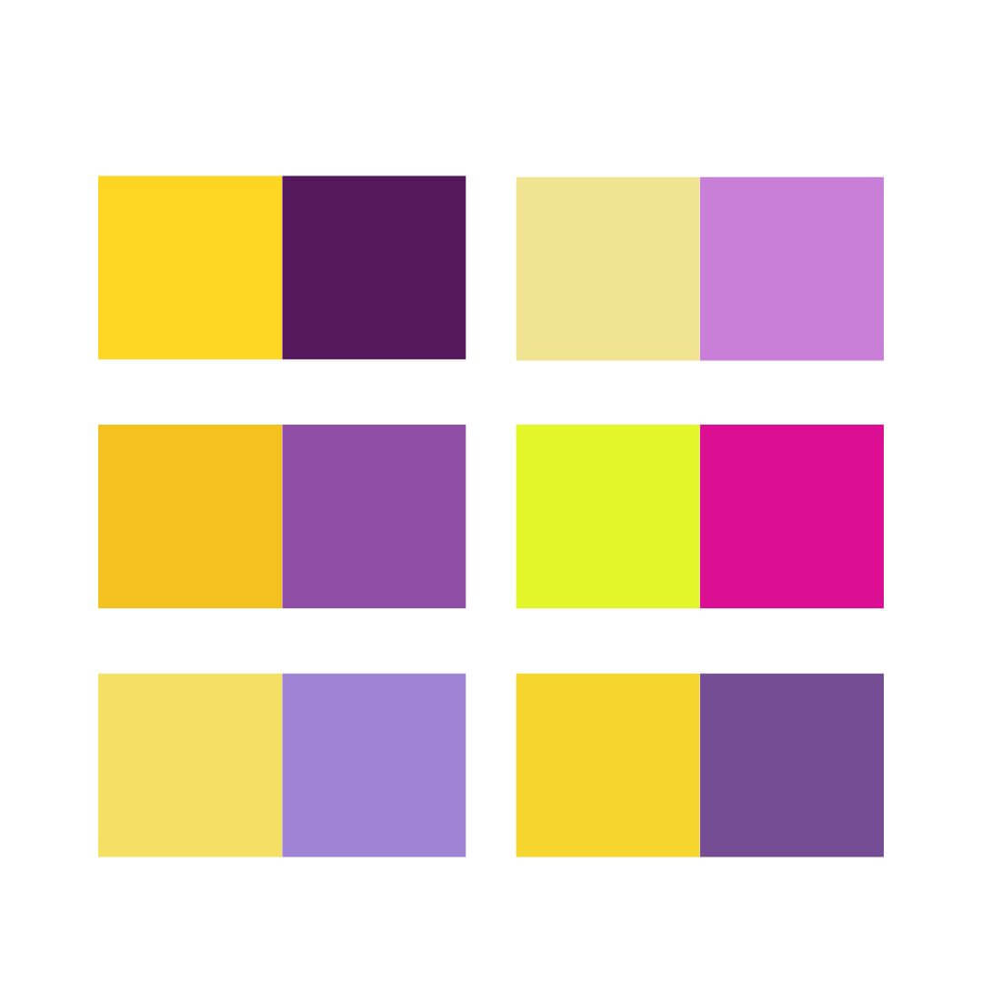 A picture of colour combinations for a yellow complementary colour scheme.